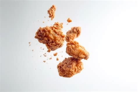 Fried Chicken Flying On White Background Floating In The Air Generative