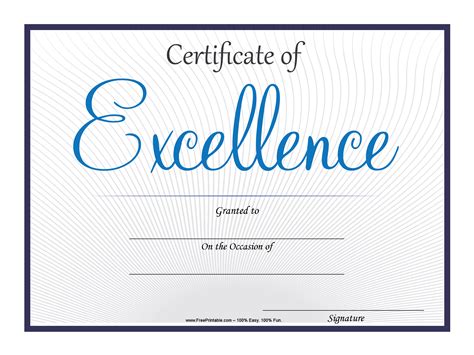 customize   printable excellence certificate