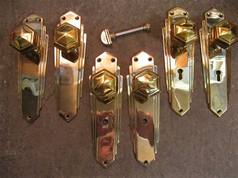 Pr Of 1930`s Art Deco Reproduction Brass Hexagonal Door Knobs And Backplates Pbu1 Ebay