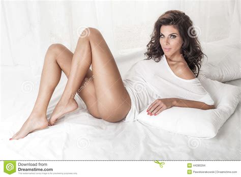 Sensual Brunette Lady Posing In Bed Stock Photo Image Of Home Asleep