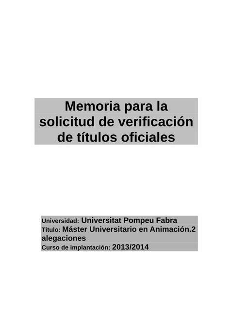 Pdf Memoria Para La Solicitud De Verificaci N De T Tulos Plan De