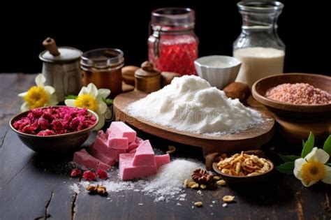 Chopped Ingredients For Turkish Delight On Table Stock Illustration
