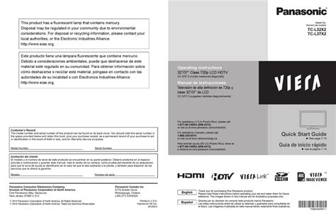 Panasonic Viera Tc L32x2 Operating Instructions Manual Pdf Download