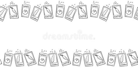 Vector Hand Drawn Border Frame Of Outline Paper Bags With Seeds