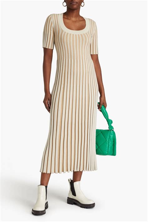 Kenzo Pleated Two Tone Ribbed Knit Midi Dress The Outnet