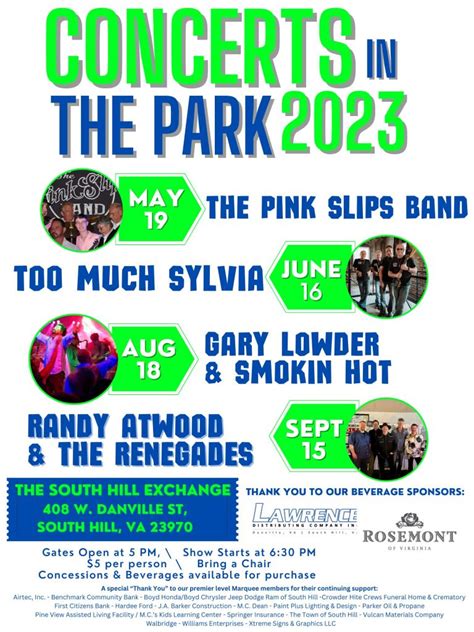 Concerts In The Park 2023 - South Hill Chamber of Commerce