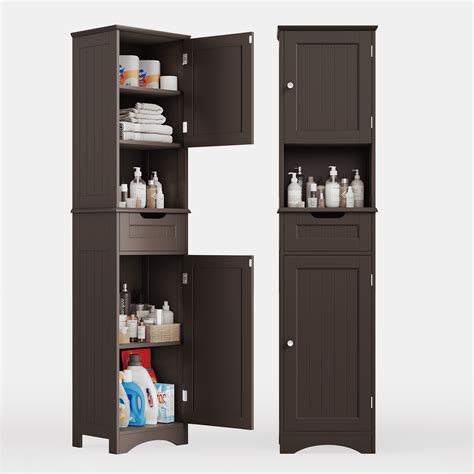 Asofer 67 Tall Bathroom Storage Cabinet Modern Narrow Linen Tower With Sturdy Door And Drawer