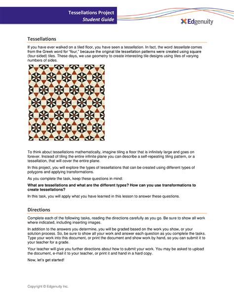 Student Guide Tessellations Tessellations Project Student Guide