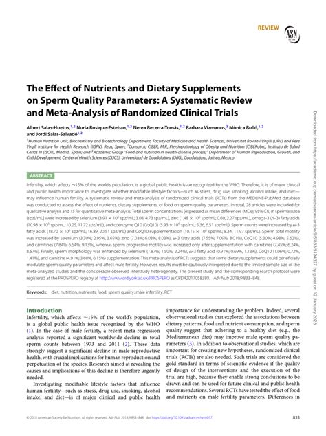 Pdf The Effect Of Nutrients And Dietary Supplements On Sperm Quality