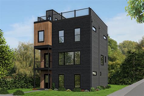 Narrow Contemporary 3 Story House Plan With 4th Floor Scenic Rooftop 68551vr Architectural