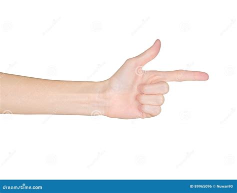 Closeup Of Female Hand Pointing Isolated On White Background Stock