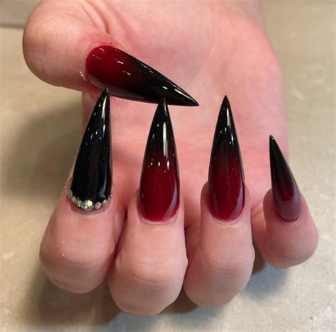 Red Stiletto Nails Black Ombre Nails Long Red Nails Dark Nail