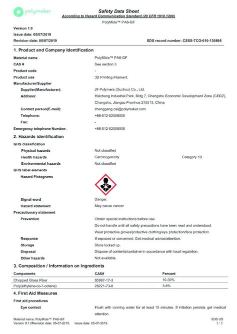 Pdf Safety Data Sheet Polymaker€¦ · Safety Data Sheet According To