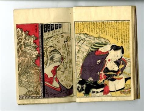 Eisen Japan Antique Woodblock Prints Book Night Bed Naked Man Woman Hug