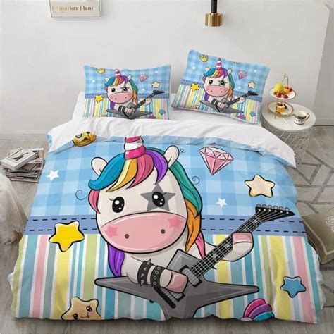 Housse de Couette Licorne de Dessin animé 3D Motif Housse de Couette