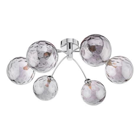 Izzy Arm Semi Flush Low Ceiling Light Chrome Smoked Glass