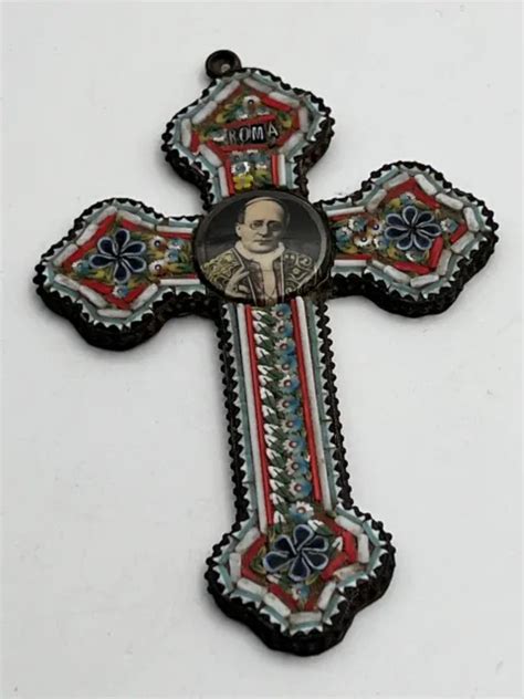 Grande Croix Crucifix Pie Xi Murano Micro Mosaique Millefiori Me Dim