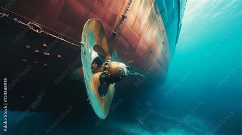 propeller  rudder  big ship underway  underwater close