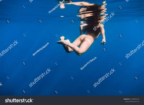 Nude Woman Swimming Sea Underwater View Stock Photo 1209959218 Shutterstock