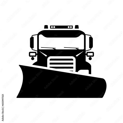 Truck Snowplow Icon Snowblower Black Silhouette Front View Vector