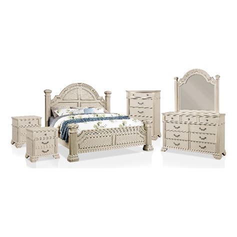 FOA Charo 6pc White Wood Bedroom Set Queen 2 Nightstands Chest Dresser