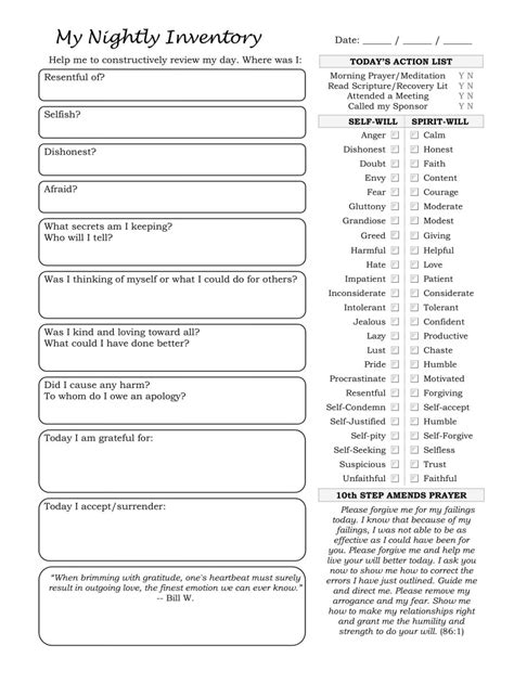 Printable Th Step Nightly Inventory Worksheet Worksheets Library