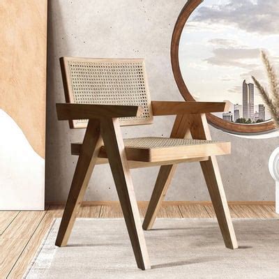 Natural Japandi Rattan Dining Chair With Solid Wood Frame Homary