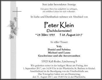 Traueranzeigen Von Peter Klein WirTrauern