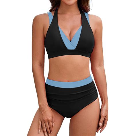 CAIVO Women Swimwear Color Matching PCS Swimsuit Bikini Trendy Beach Vacation Summer Swim Wear