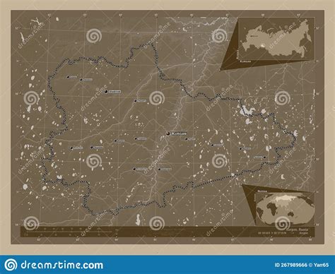 Kurgan Russia Sepia Labelled Points Of Cities Stock Illustration