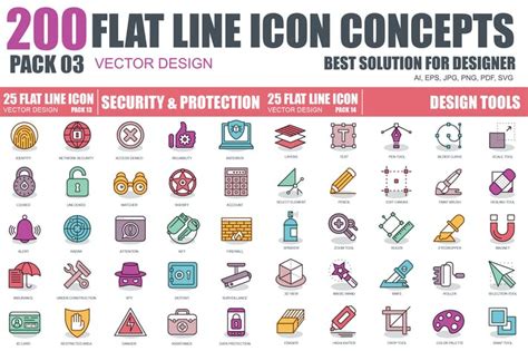 طرح لایه باز ست آیکون امنیت Line Icons افزونه ها