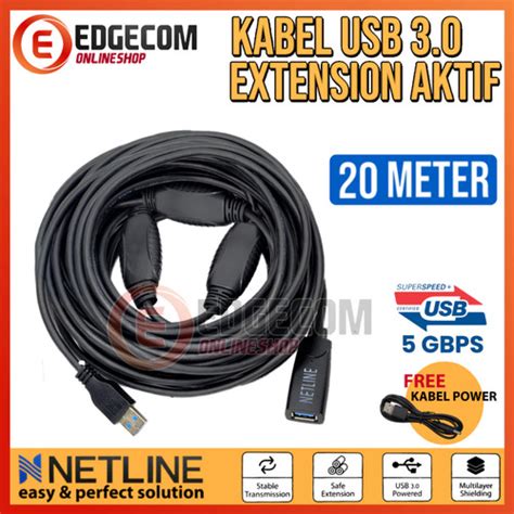 Jual Kabel Usb 20 Extension Aktif 20 Meter Netline Usb 30 Power Jakarta Pusat Edgecom