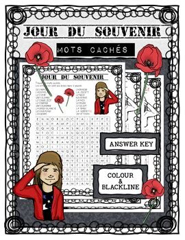 French Remembrance Day wordsearch Jour du Souvenir mots cachés TpT