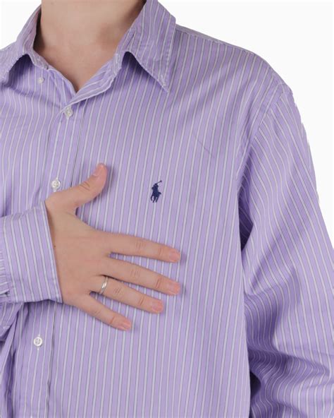 Camisa Ralph Lauren Original Listrada Lilás Masculina