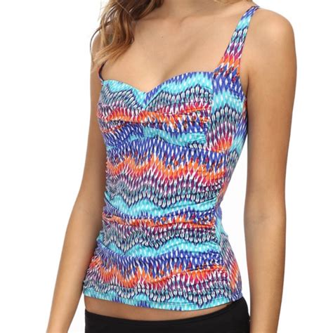 La Blanca Island Goddess Twist Ruched Tankini Blue Te Gem