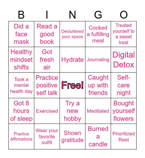 Self Love Bingo Card