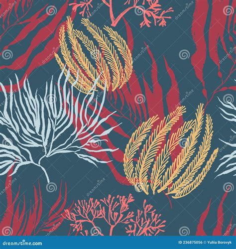 Seaweed Seamless Pattern Sea Plants Marine Vector Endless Texture