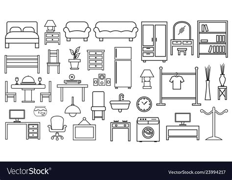 Furniture Icon Set Outline On White Background Vector Image