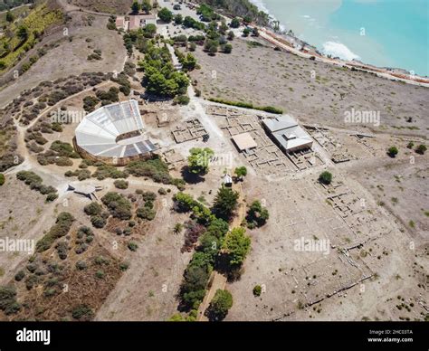 Aerial Drone Eraclea Minoa Archaeological Area Greek Amphitheatre