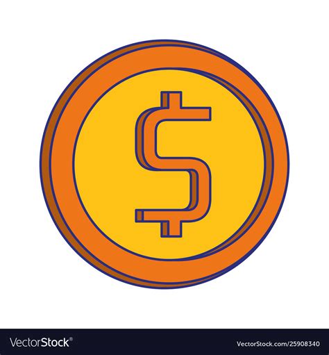 Money Coin With Cash Symbol Isolated Blue Lines Vector Image