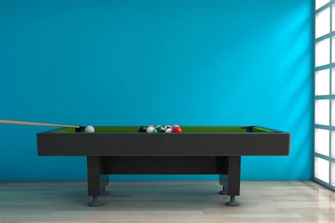 Premium Photo Billiard Table With Balls Set And Cue In Front Of Blue