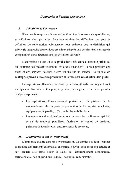 Comptabilité générale 1 1 Lentreprise et lactivité économique I