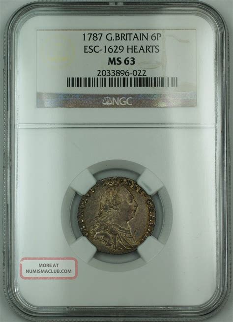 Britain P Six Pence Silver Coin Esc Hearts George Iii Ngc