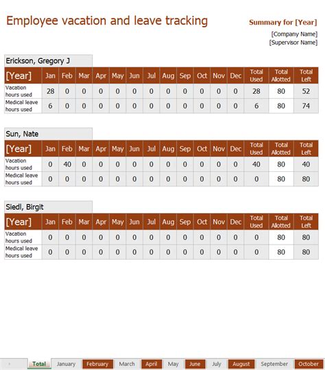 Time Off Tracker Excel Template