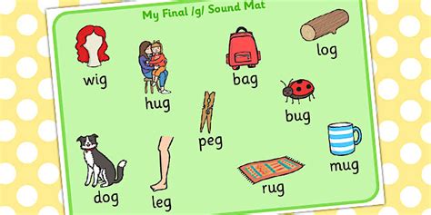 Final G Sound Word Mat Teacher Made Twinkl