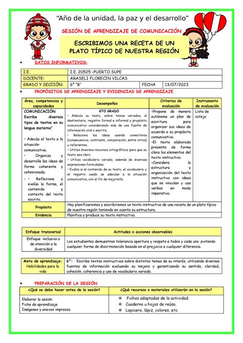 Ses Mi Rc Comun Escribimos Una Receta De Un Plato T Pico De Nuestra