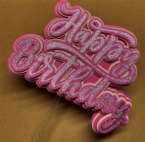 Happy Birthday Pink Glitter Cake Topper - Etsy