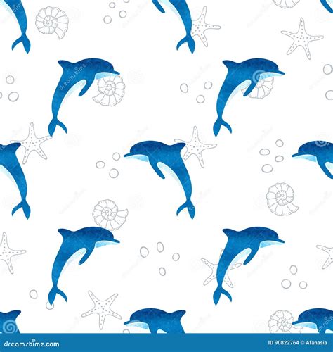 Seamless Watercolor Dolphins Pattern Stock Vector Illustration Of