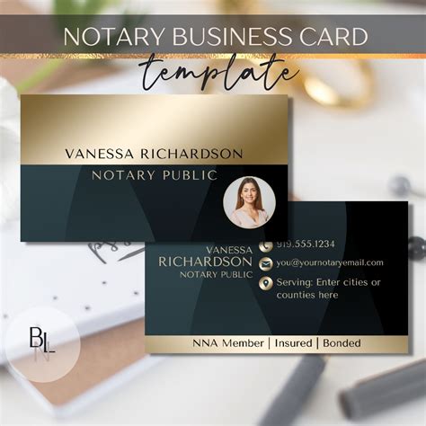 Professional Black Gold Luxury Notary Business Cards With Photo