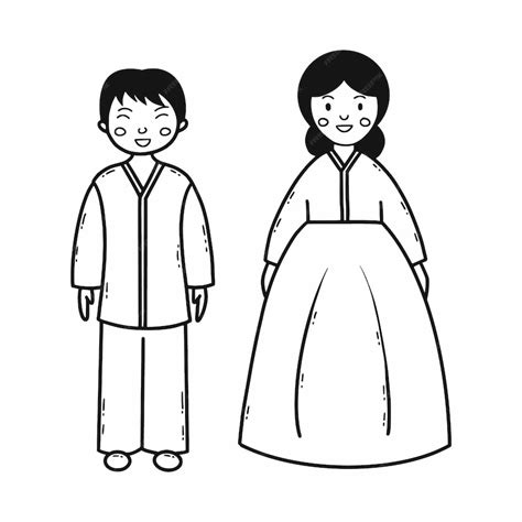 Premium Vector Man And Woman With Asian Appearance Hanbok Traditional